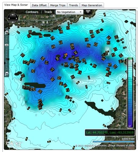 Insight Genesis mapping - Insight Genesis Orchard Lake 1ft Contours © Navico http://www.navico.com